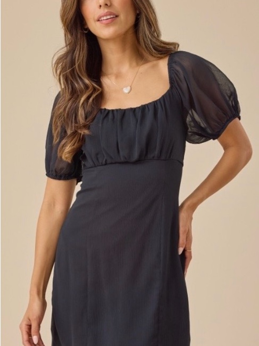 NWT size Large Altar'd State Black Square-Neck Puff Sleeve Midi Dress